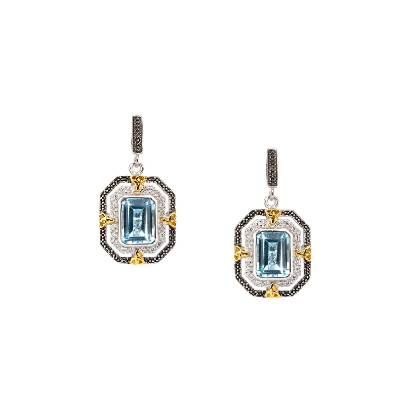 Best hoop earrings with lever-back closures for secure and easy wear-Silver and 10k Gold Octagon Celestial Post Earrings - Sky Blue Topaz