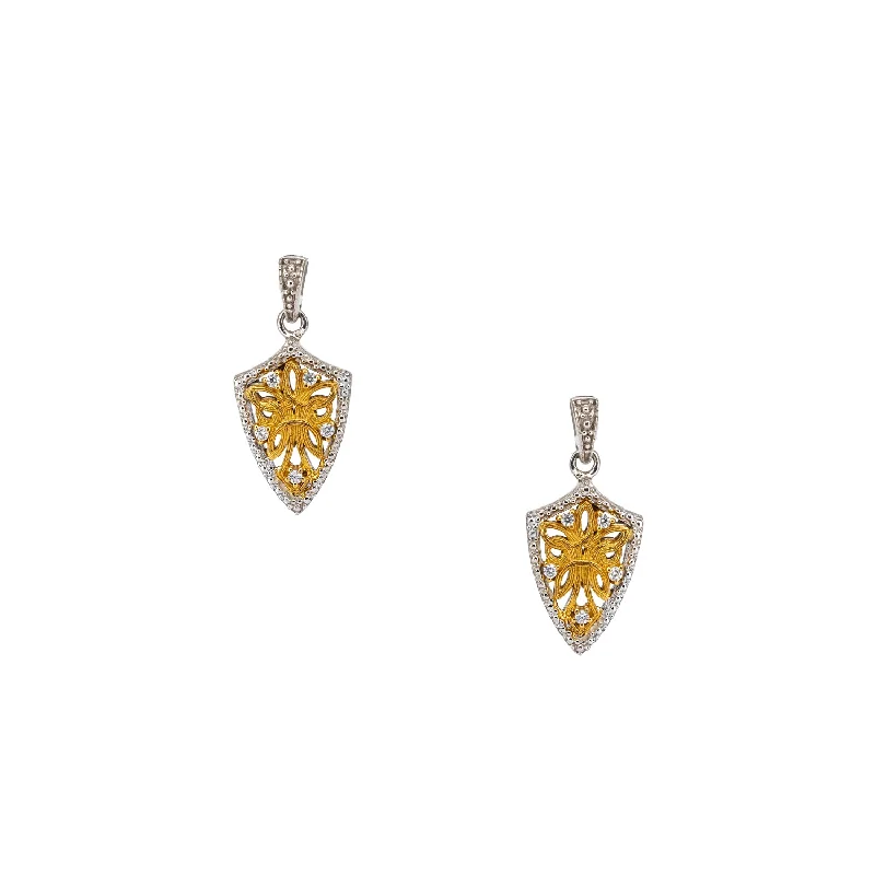 Hoop earrings with oversized designs for a bold, fashion-forward statement-Silver And 10k Gold Guardian Angel Shield Earrings  - Cubic Zirconia