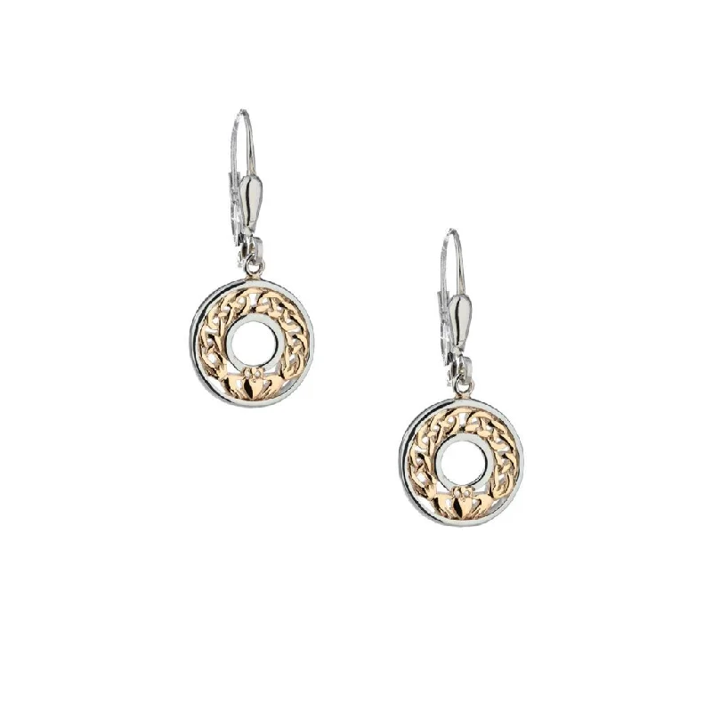 Hoop earrings with snake print designs for an edgy, wild appearance-Silver and 10k Yellow or Rose Gold Claddagh Earrings