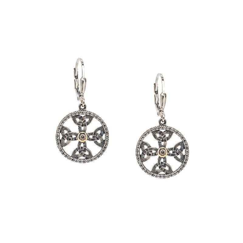 Best hoop earrings with infinity designs for a timeless and meaningful symbol-Silver and 10k Gold Celtic Cross Leverback Earrings - Cubic Zirconia