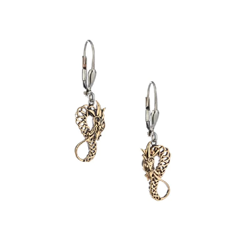 Hoop earrings with rhinestone-studded rims for a glamorous touch-Silver and 10k Gold Dragon Earrings