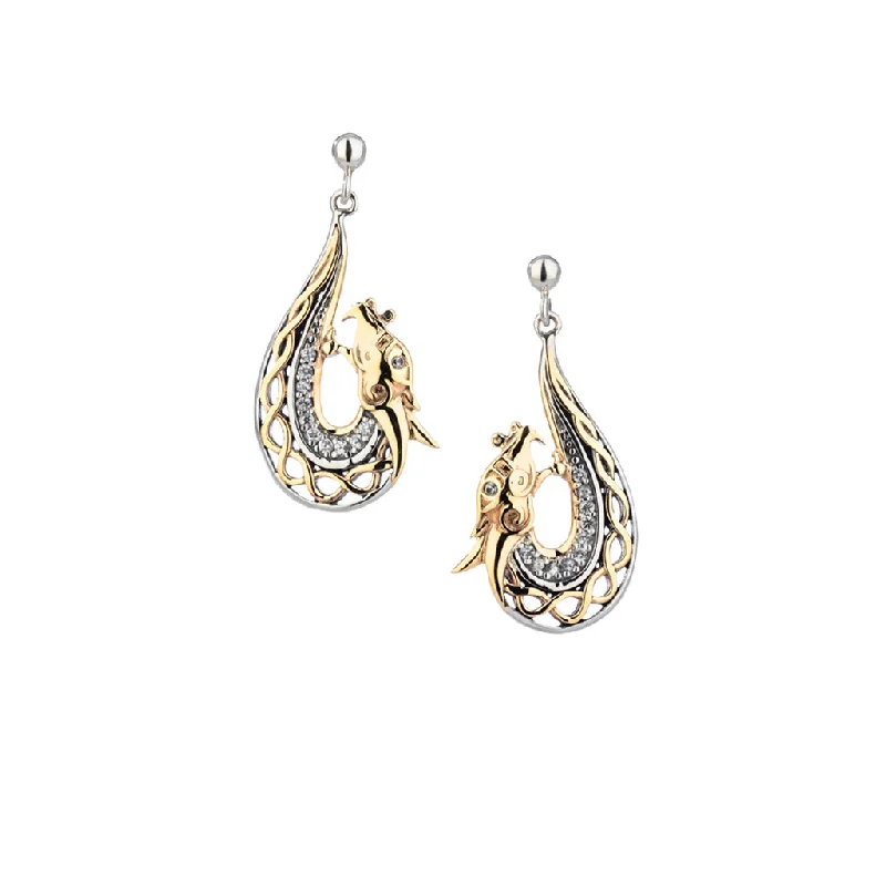 Best hoop earrings with asymmetrical designs for a fashion-forward, avant-garde look-Silver and 10k Gold Dragon Post Earrings - White Sapphire