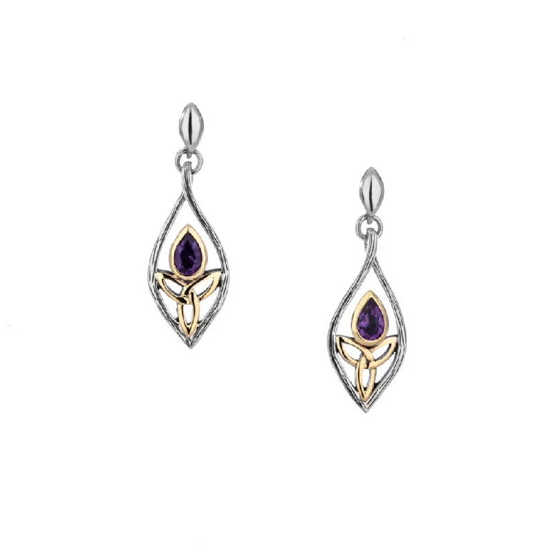 Hoop earrings with polished metal for a shiny and high-quality finish-Silver and 10k Gold Guardian Angel Post Earrings - Amethyst/Blue Topaz