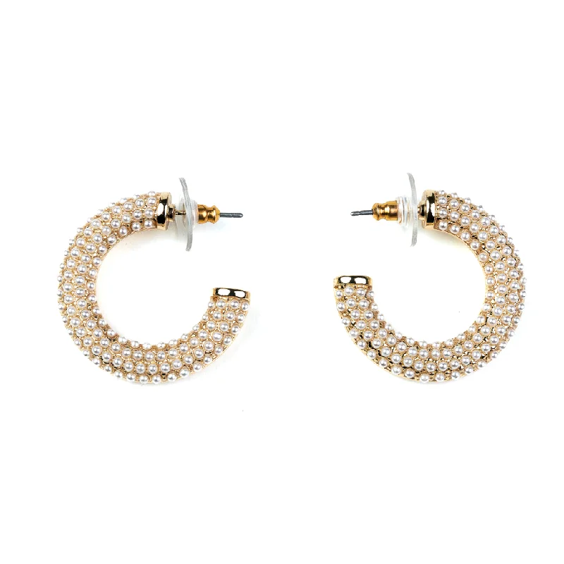 Best hoop earrings with satin ribbons for a soft, feminine appearance-Polished Gold and Pearl Hoop Earring