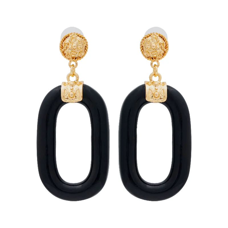 Hoop earrings with rhinestone-studded rims for a glamorous touch-Black Oval Link Pierced Earrings