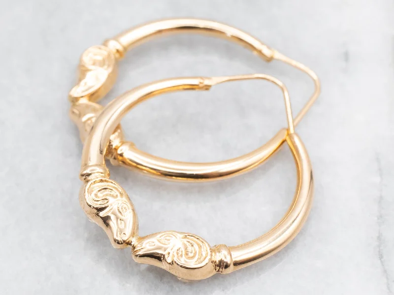 Hoop earrings with cut-out designs for a creative and lightweight effect-Polished Gold Ram Heads Hoop Earrings