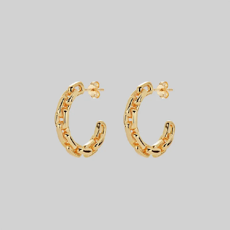 Hoop earrings with crescent moon shapes for a celestial and mystical appearance-RESOLUTE. Chunky Chain Hoop Earrings - Gold