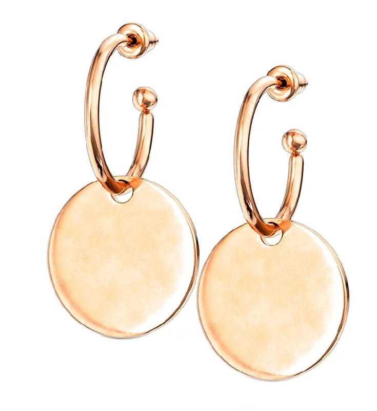 Medium hoop earrings for an everyday look with the perfect balance of style-Rose Gold PVD Disk Hoop Earrings