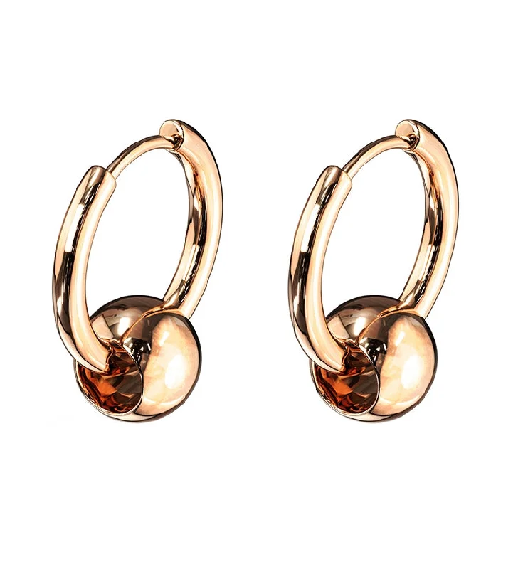 Best hoop earrings with butterfly motifs for a playful and whimsical appearance-Rose Gold PVD Hinge Hoop Bead Earrings