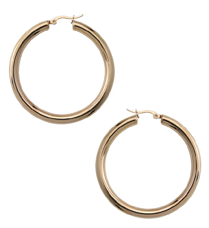 Best hoop earrings with textured silver for a rustic and organic finish-Rose Gold PVD Thick Stainless Steel Hoop Earrings