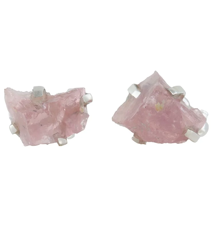 Best hoop earrings with blackened metal for an edgy and bold appearance-Rose Quartz Stone Prong Set Sterling Silver Earrings