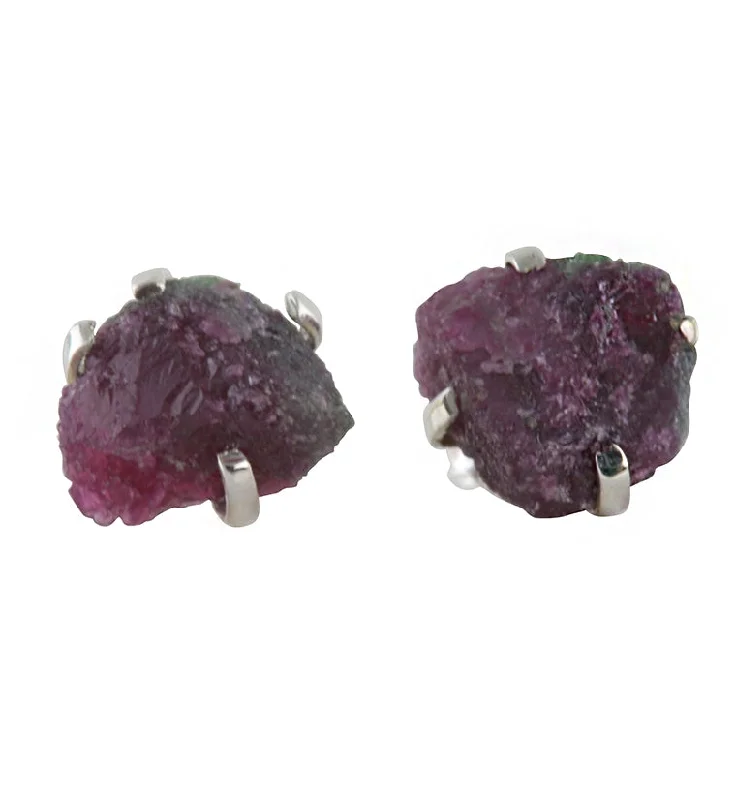 Hoop earrings with open designs for a modern, lighthearted vibe-Ruby in Zoisite Stone Prong Set Sterling Silver Earrings