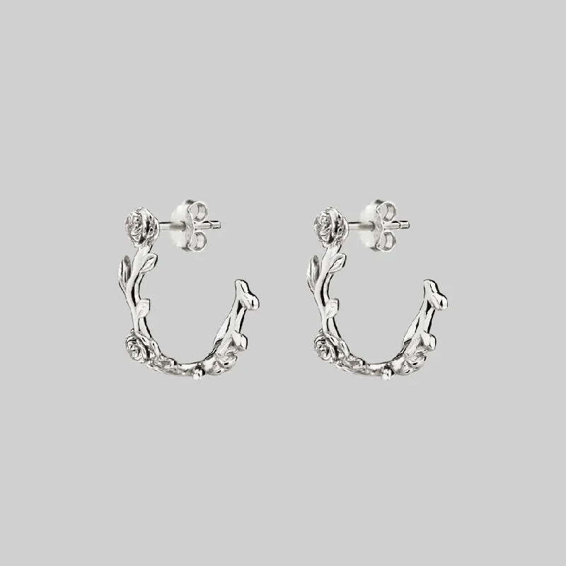 Hoop earrings with colorful beads for a fun and playful vibe-SARAH. Rose Foliage Hoops - Silver