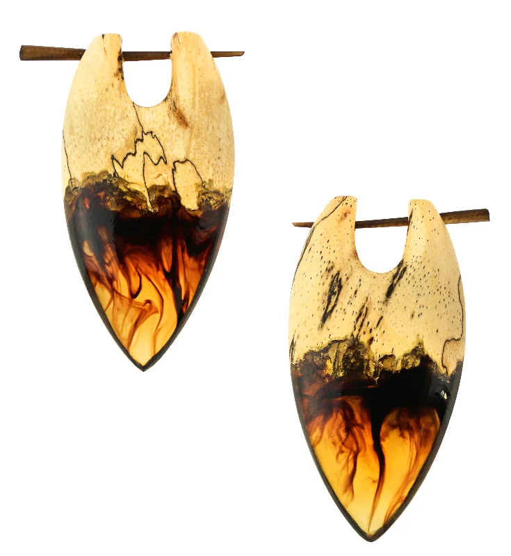 Best hoop earrings with butterfly motifs for a playful and whimsical appearance-Seeping Fire Resin Tamarind Wood Point Earrings