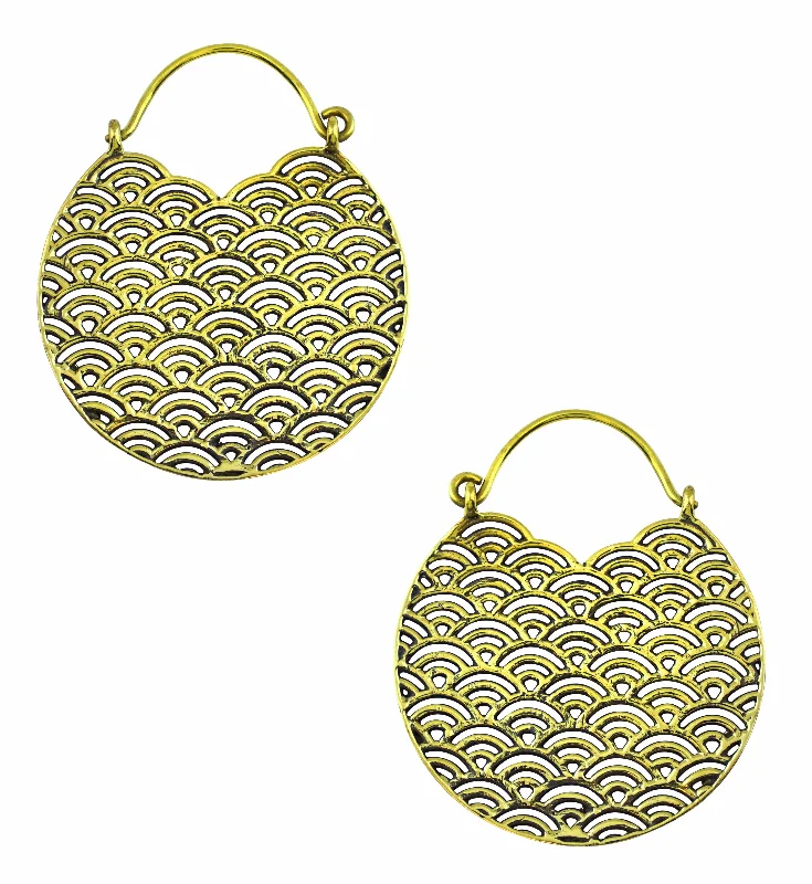 Hoop earrings with rhinestone-studded rims for a glamorous touch-Seigaiha Brass Hinged Hangers/Earrings