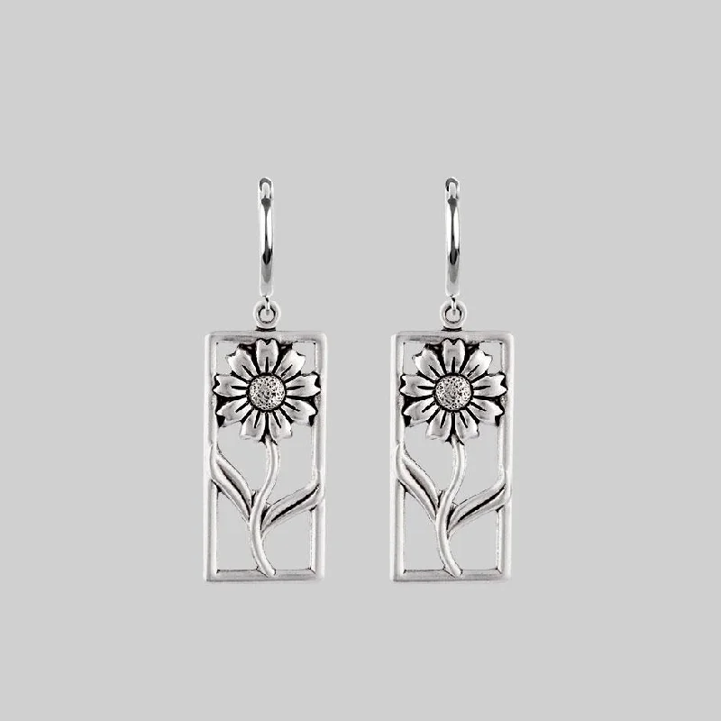 Hoop earrings with rhinestone embellishments for a glamorous and sparkling look-SERENA. Sunflower Hoop Earrings - Silver