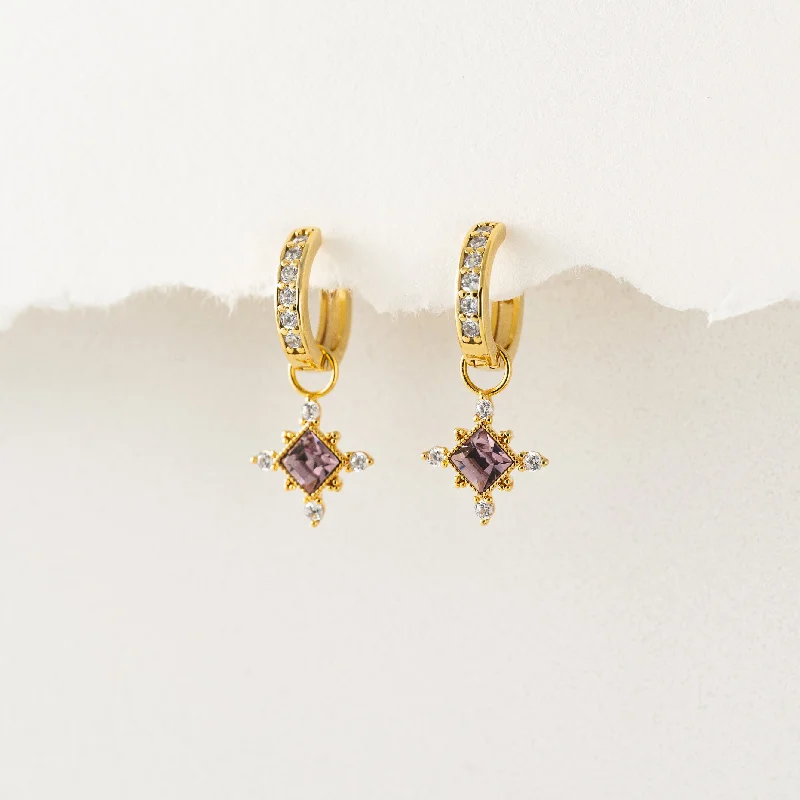 Hoop earrings with tortoiseshell designs for a chic and classic style-Sierra Light Amethyst Charm Hoop Earrings