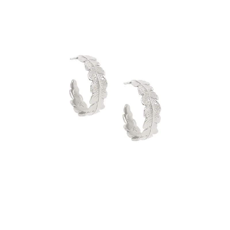 Best hoop earrings with Swarovski crystals for added sparkle and luxury-Silver Crown Fern Hoop Earrings