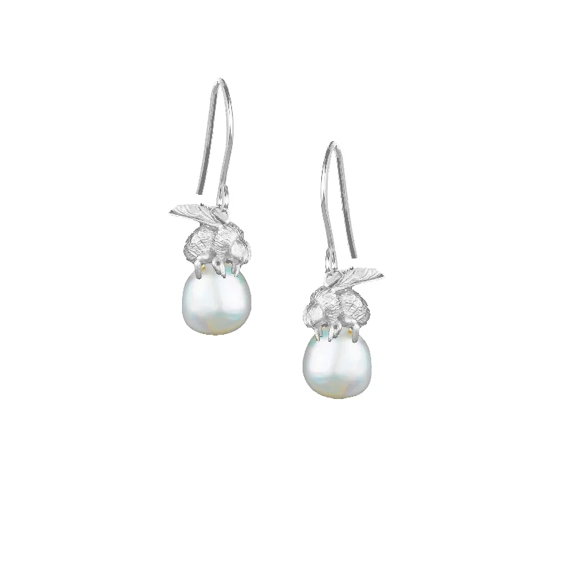 Hoop earrings with pearl accents for a chic and classic style-Silver Honeybee and Moonlight Pearl Earrings