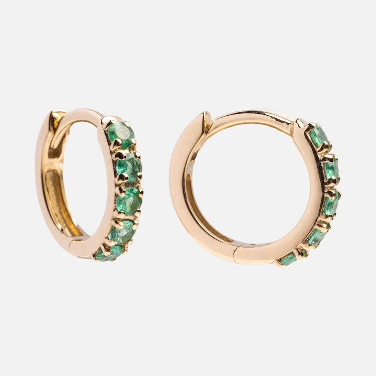 Classic hoop earrings with a thin profile for a sleek and subtle style-Solid Gold Emerald Huggie Hoops