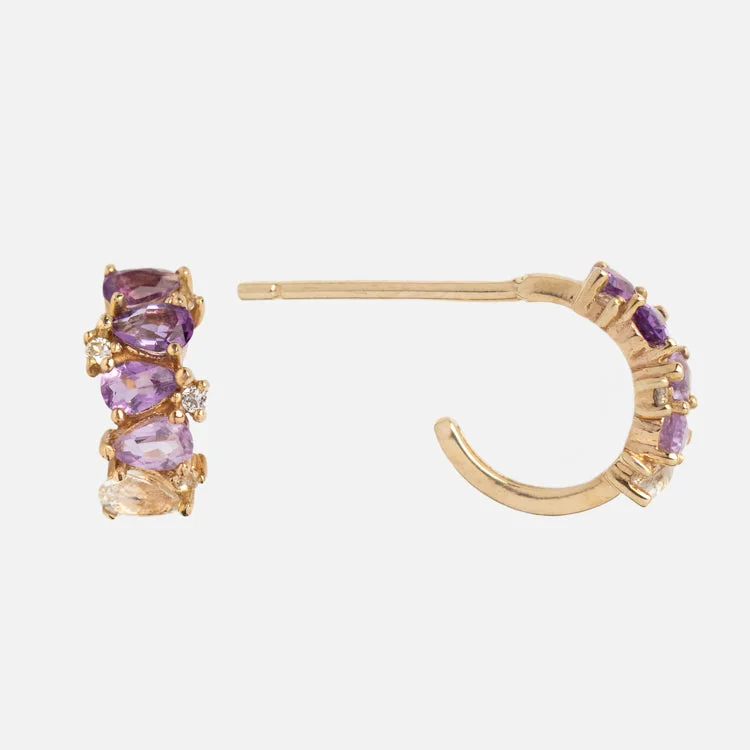 Best hoop earrings with minimalist designs for a clean and modern aesthetic-Solid Gold Ombre Birthstone Huggie Hoops