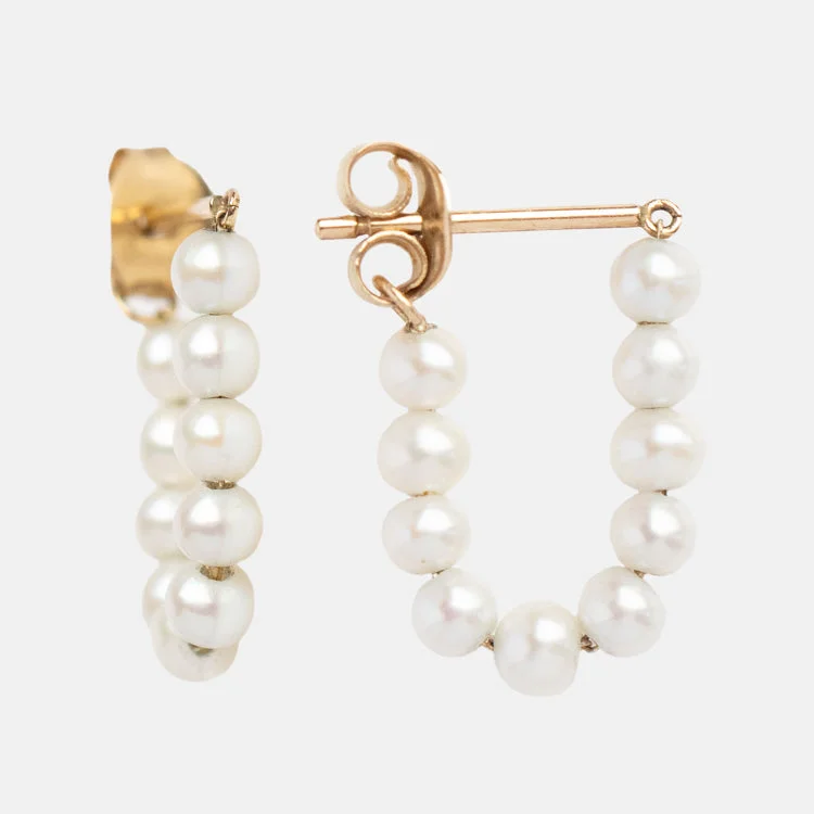 Best hoop earrings with lever-back closures for secure and easy wear-Solid Gold Pearl Strand Hoops