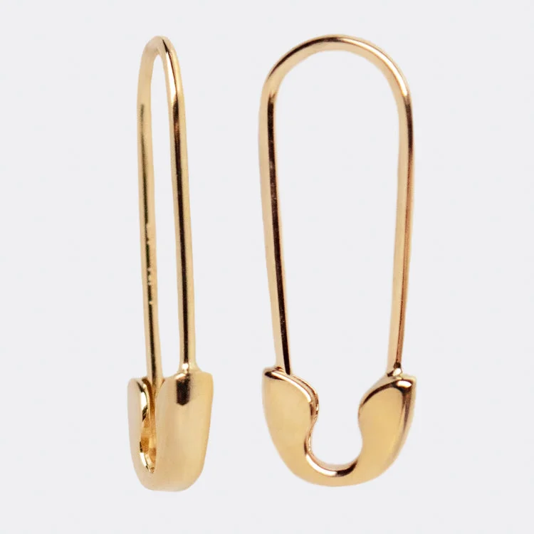 Best hoop earrings with floral designs for a feminine and delicate look-Solid Gold Safety Pin Earrings