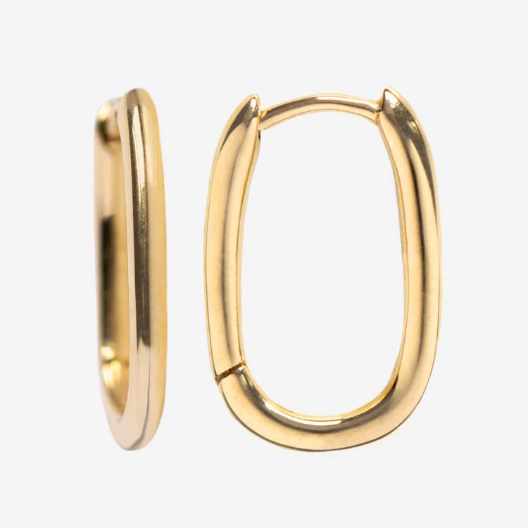 Best hoop earrings with gold-plated finishes for an affordable luxury vibe-Solid Gold Simple Oblong Hoops