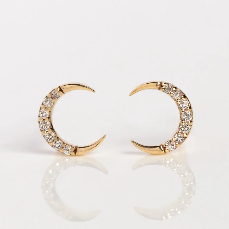 Best hoop earrings with Swarovski crystals for added sparkle and luxury-Solid Gold Waxing and Waning Crescent Moon Studs