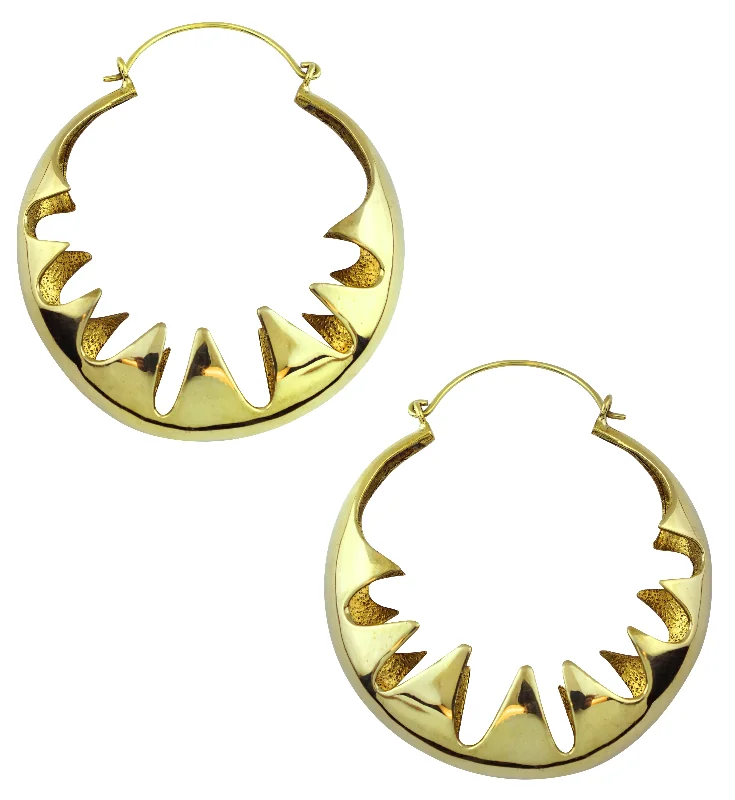 Best hoop earrings with multi-colored gemstones for a vibrant and lively touch-Spiked Shell Brass Hinged Hangers/Earrings