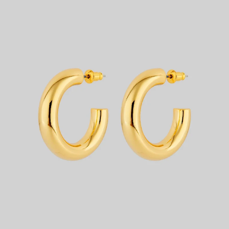 Hoop earrings with textured finishes for a vintage and classic style-STELLA. Simple Medium Hoop Earrings - Gold