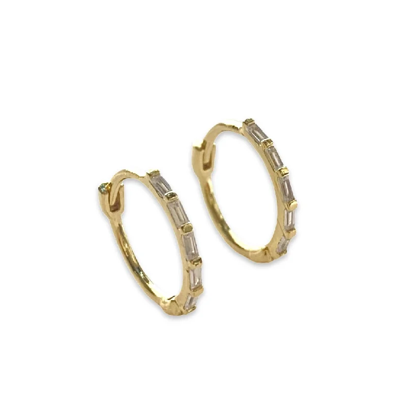 Hoop earrings with a chunky design for a bold and trendy statement-Noellery Birthstone Baguette Huggies