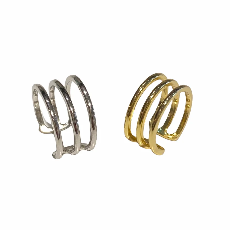 Hoop earrings with textured finishes for a vintage and classic style-Sterling Silver Triple Lines Conch Ear Cuff