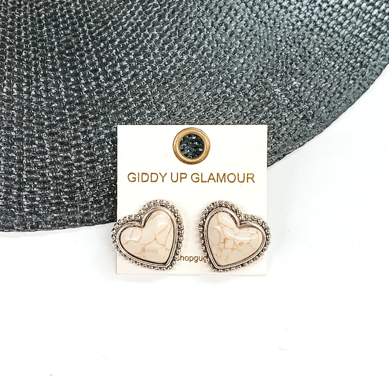 Hoop earrings with satin finishes for a smooth and elegant appearance-Stone Heart Earrings in Ivory