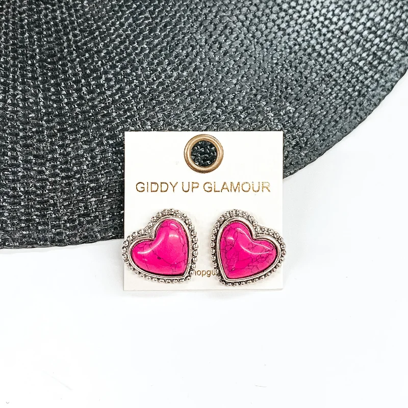 Best hoop earrings with gemstone accents for a colorful and elegant appearance-Stone Heart Earrings in Pink