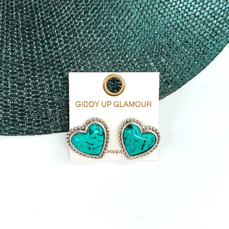 Best hoop earrings with crescent-shaped designs for a bold, moon-inspired style-Stone Heart Earrings in Turquoise