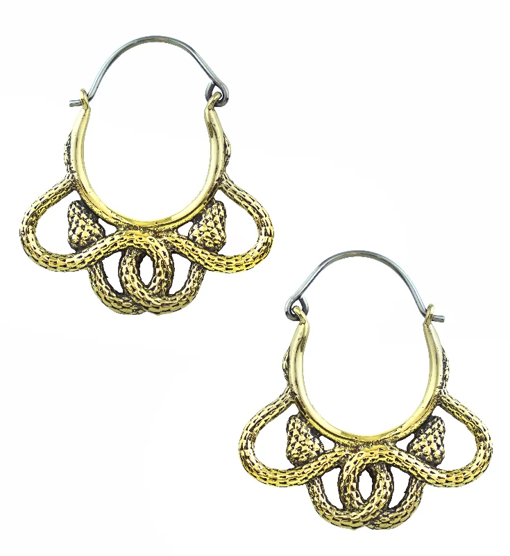 Best hoop earrings with vintage-style detailing for a nostalgic and timeless look-Tangled Snakes Brass Plug Hoops / Earrings