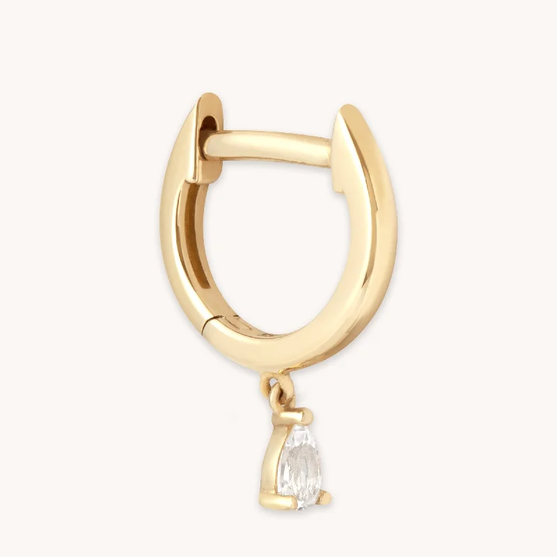 Medium hoop earrings for an everyday look with the perfect balance of style-Teardrop Charm Piercing Hoop in Solid Gold