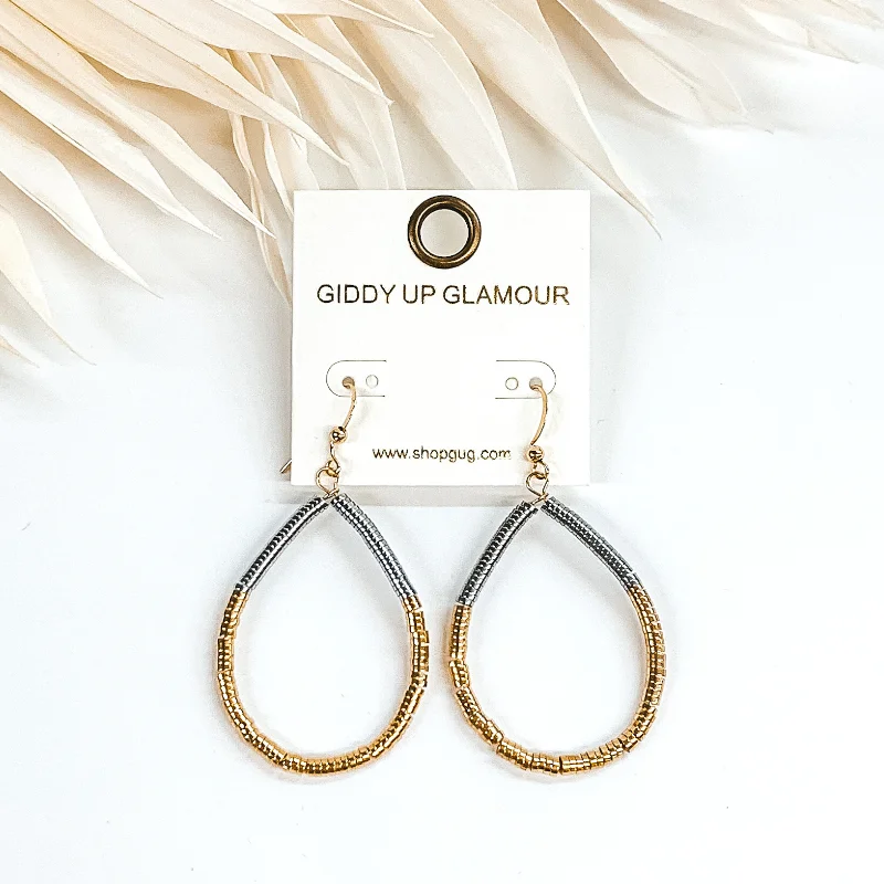 Hoop earrings with diamond-cut surfaces for added sparkle and shine-Teardrop Metal Disk Beaded Earrings in Gold/Silver