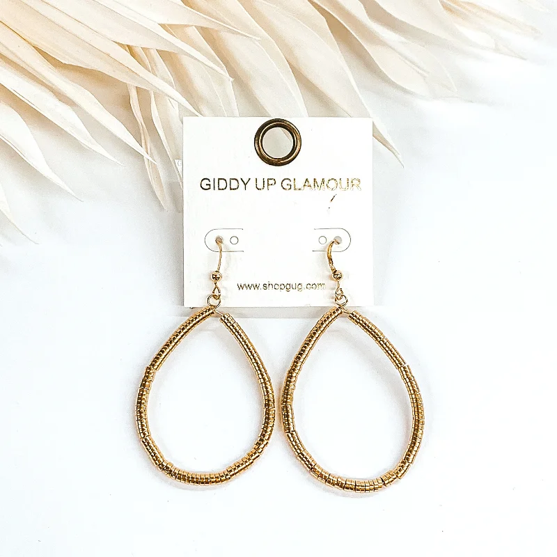 Best hoop earrings with custom engravings for a personalized and meaningful gift-Teardrop Metal Disk Beaded Earrings in Gold