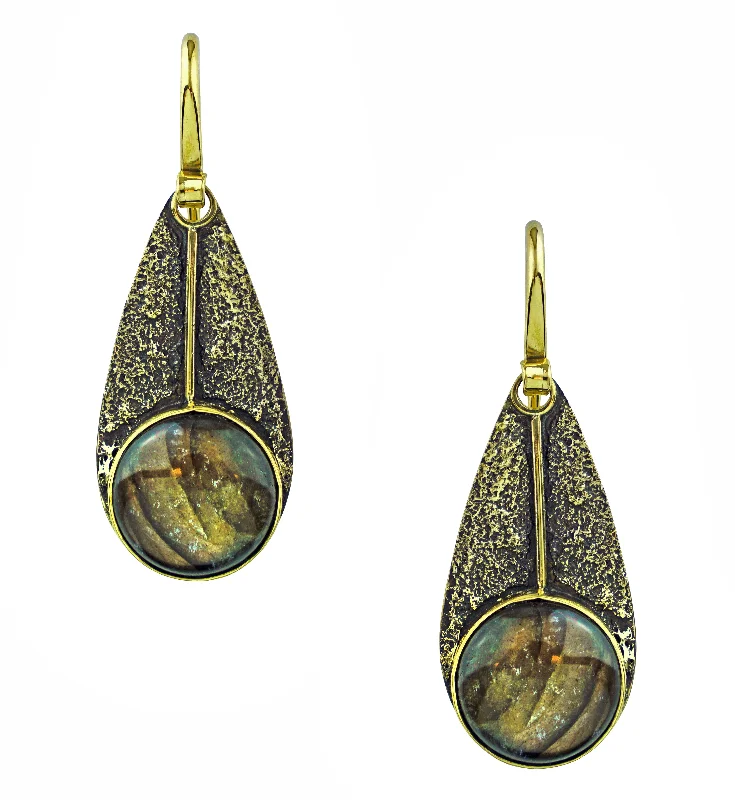 Best hoop earrings with sparkling cubic zirconia for a brilliant, budget-friendly effect-Scaled Dangle Labradorite Stone Inlay Brass Earrings