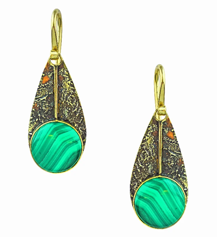 Best hoop earrings with gold-plated finishes for an affordable luxury vibe-Scaled Dangle Malachite Stone Inlay Brass Earrings