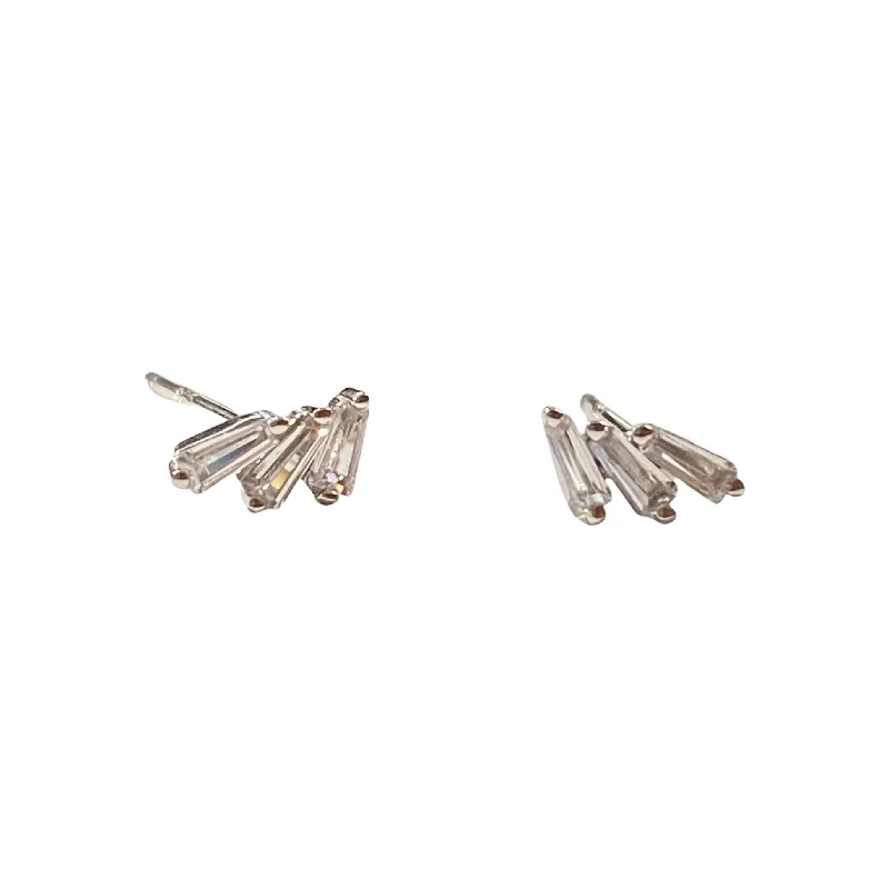 Hoop earrings with polished metal for a shiny and high-quality finish-Amy Tiny Baguette Fan Studs