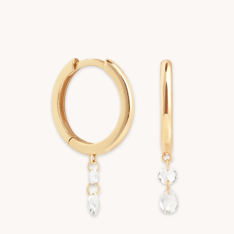 Hoop earrings with faceted crystals for added sparkle and shine-Topaz Charm Hoops in Solid Gold