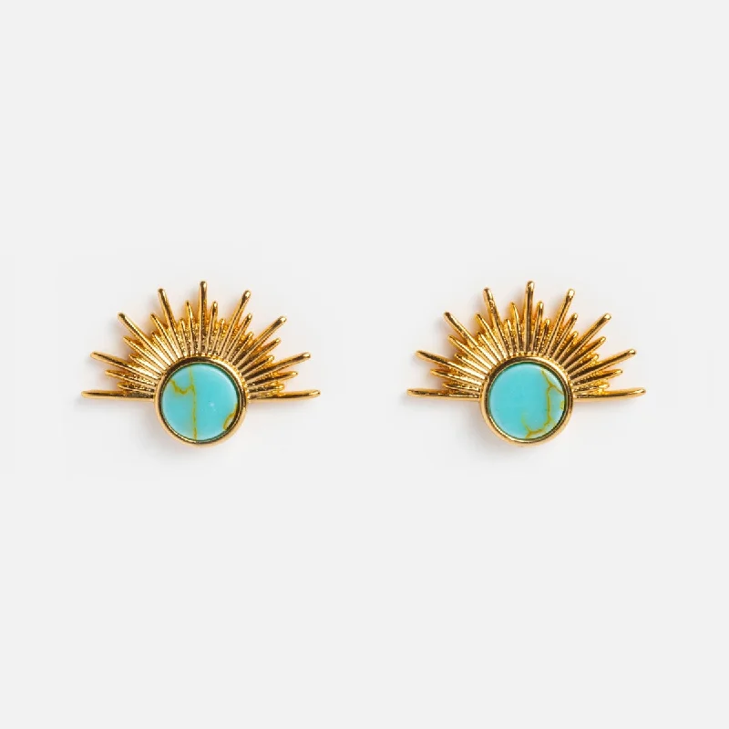 Best hoop earrings with blackened metal for an edgy and bold appearance-Turquoise Sunburst Studs