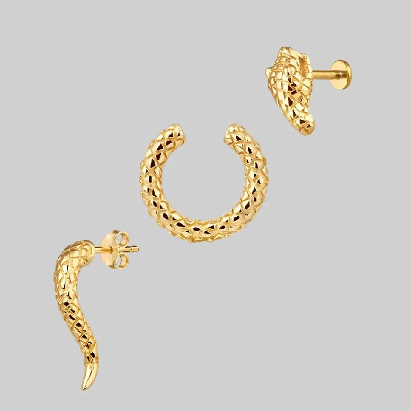 Hoop earrings with dangling charms for a playful and fun look-VEGA. 3 Piece Snake Wrap Earring - Gold