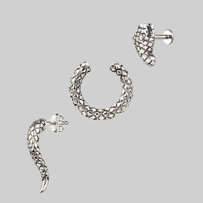 Best hoop earrings with delicate chain details for a trendy and stylish design-VEGA. 3 Piece Snake Wrap Earring - Silver