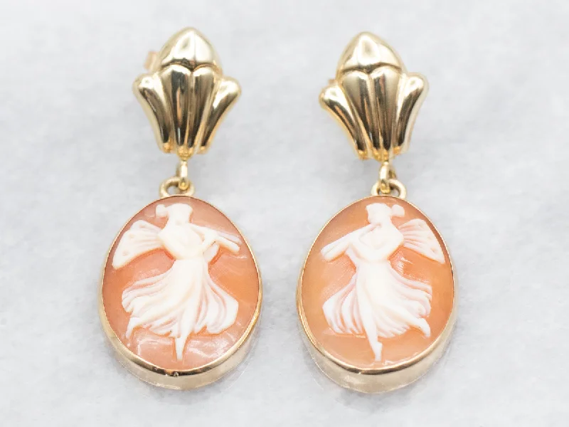 Best hoop earrings with blackened metal for an edgy and bold appearance-Mid-Century Gold Fairy Cameo Earrings