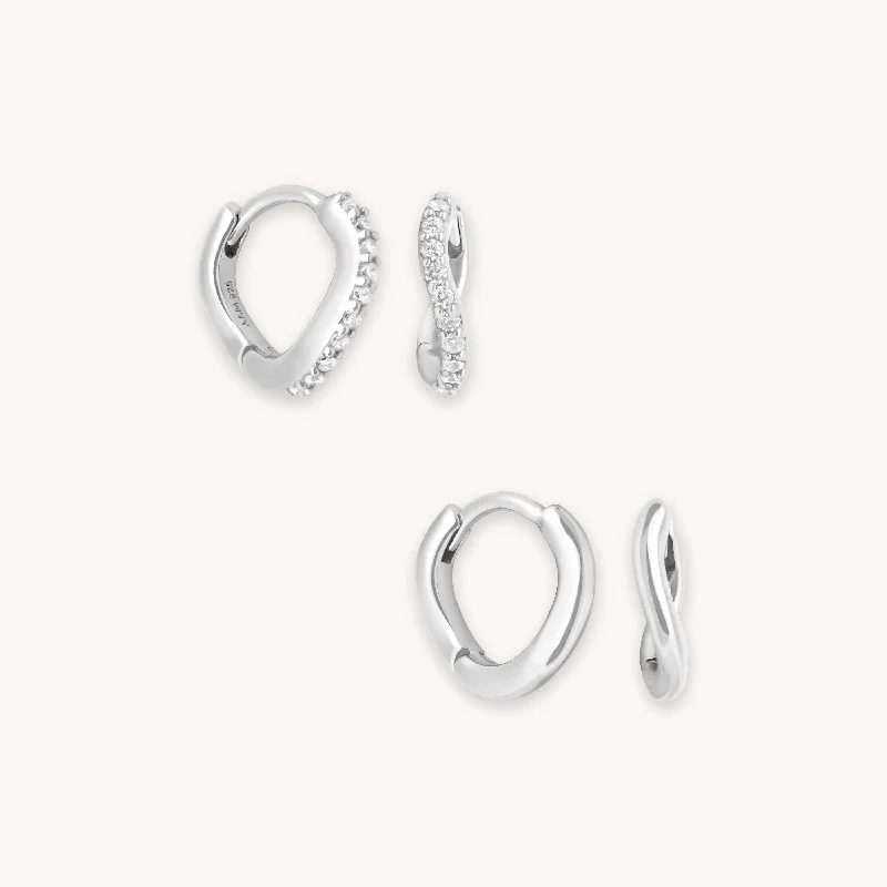 Hoop earrings with intricate designs for a unique and artistic appearance-Wave Gift Set in Silver