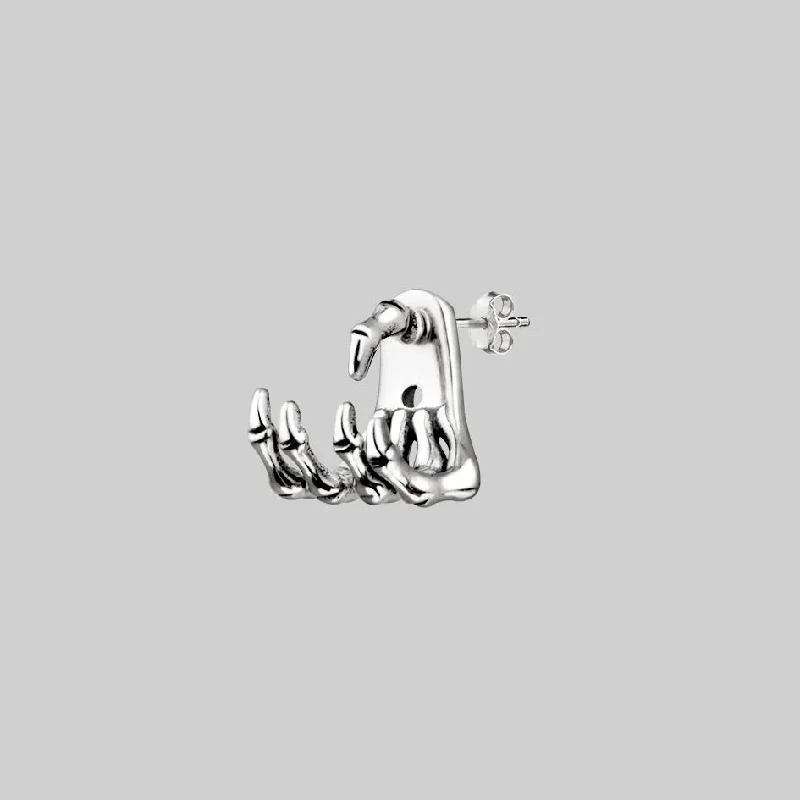 Best hoop earrings with minimal embellishments for a sleek and modern look-WRAITH. Silver Skeleton Hand Single Earring- Lobe/Helix